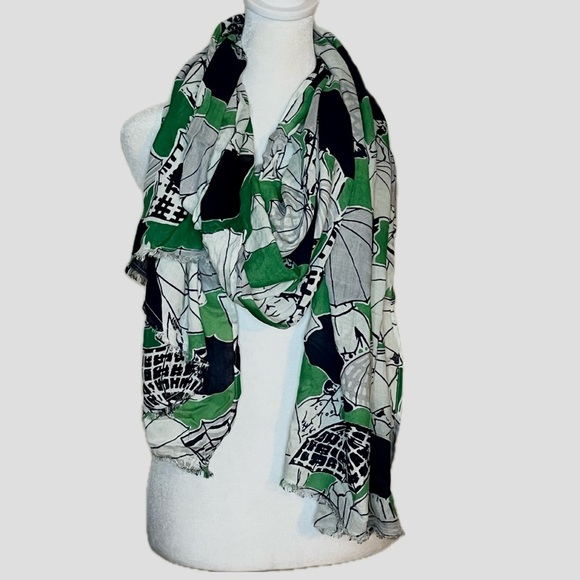 Banana Republic Accessories - Banana Republic Green Black White Umbrella Print Lightweight Scarf | One Size